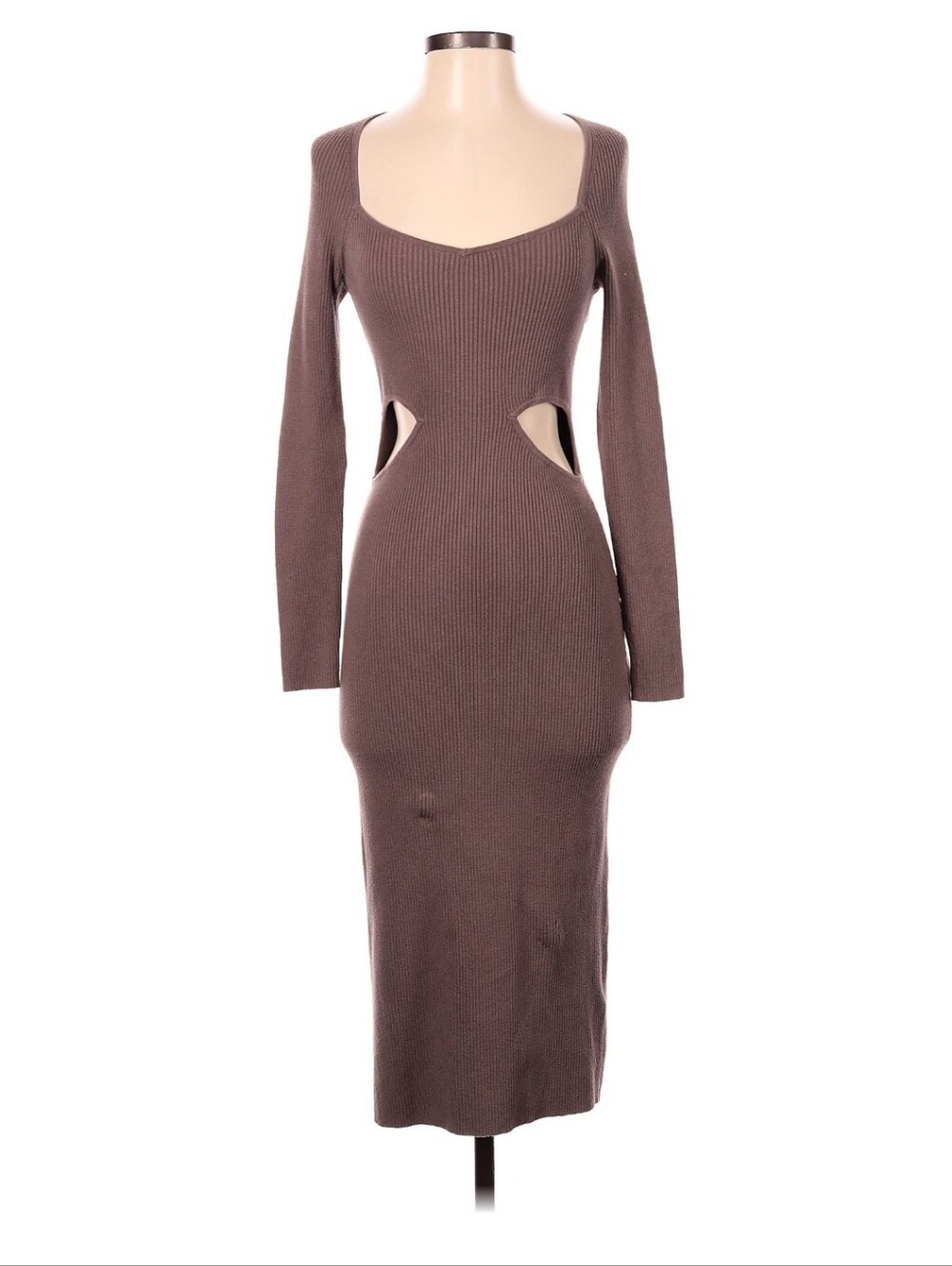 Cutout Ribbed Midi Dress in Taupe - Women